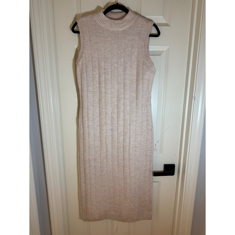 NEW House of Harlow 1960 Sweater Dress Cardigan 2 Piece Set‎ Ribbed Knit Beige M - Picture 9 of 15